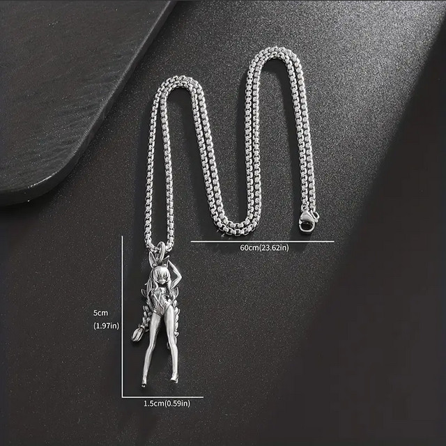 Bunny Girl Braids Jewelry Vintage Silver Sexy Goddess Standing Pendant Necklace