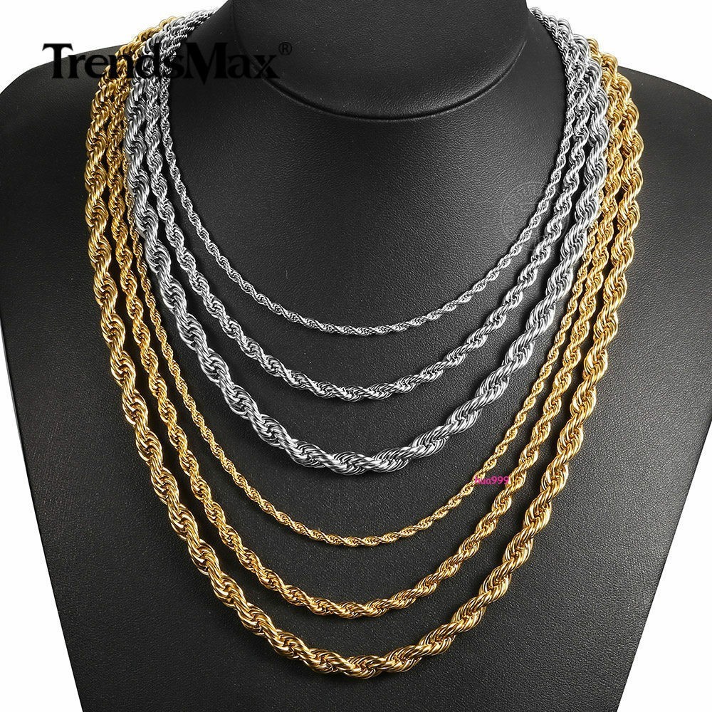 3/5/7mm 16-30″ Men’s Stainless Steel Twisted Rope Chain Necklace Choker Link