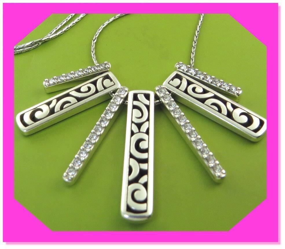 BRIGHTON DECO LUXE FAN Bar Groove Crystal Reversible Long NECKLACE NWtag $78 50%