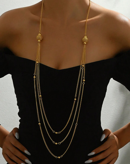 Extra Long Gold Strand Necklace High End Versatile Bead Chain Station Necklace