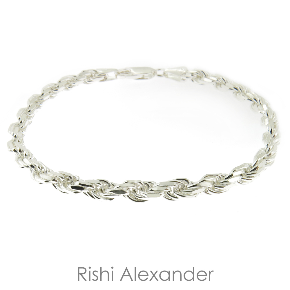 925 Sterling Silver Diamond Cut Rope Chain Bracelet .925 Italy All Sizes