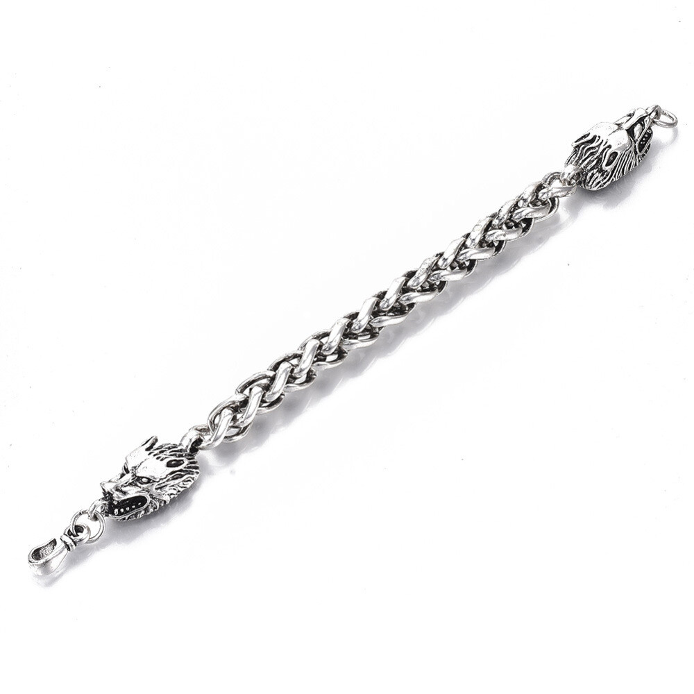 Men’s Alloy Wheat Chain Bracelet Dragon Antique Silver 8.8″ 22.5cm Z253