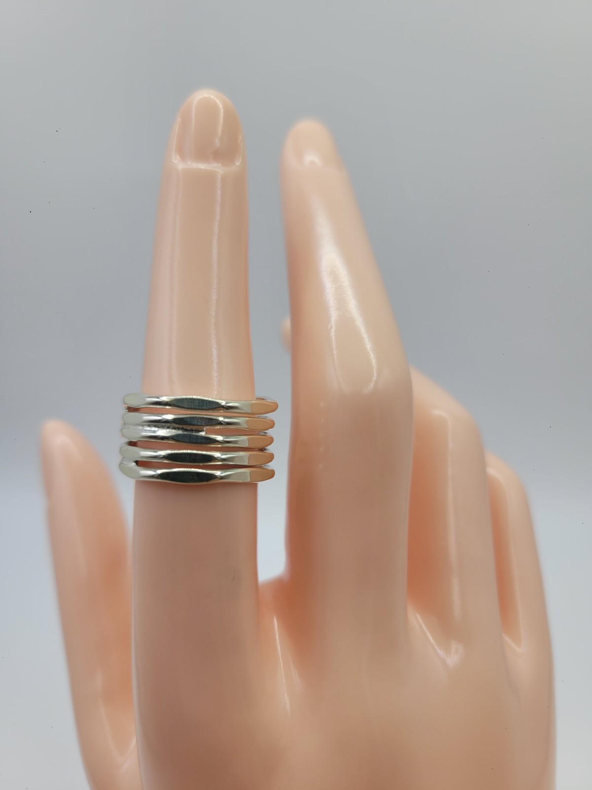 Silver 925 Modernist Layered Waved Band Ring – Women’s Size 6.5