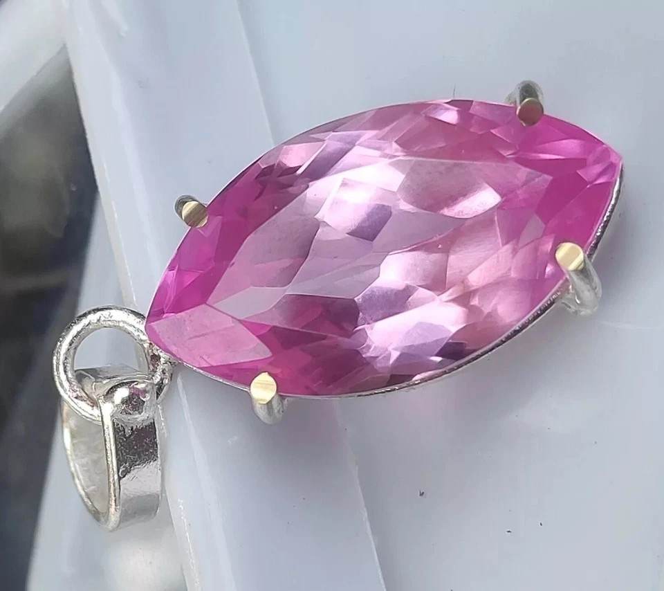 33.35 Ct Certified Natural Marquise Cut Pink Sapphire 925 Solid Silver Pendant