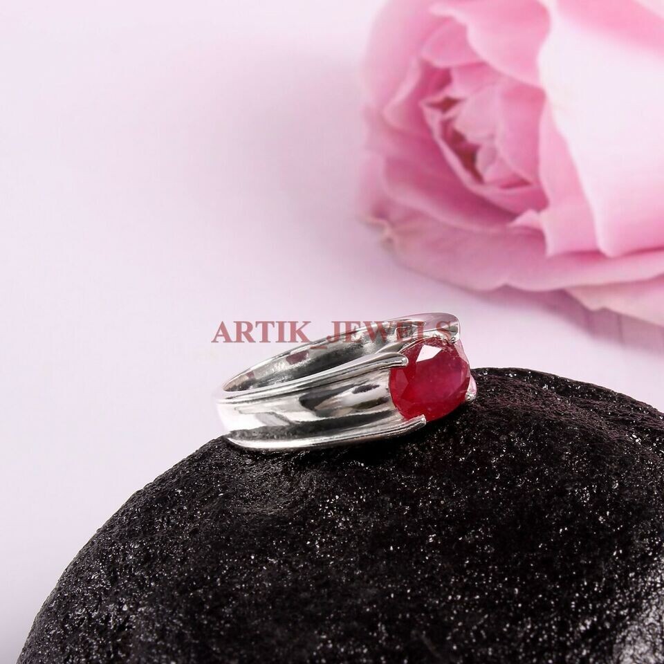 Heated Ruby Gemstone with 925 Sterling Silver Ring for Men’s #3558