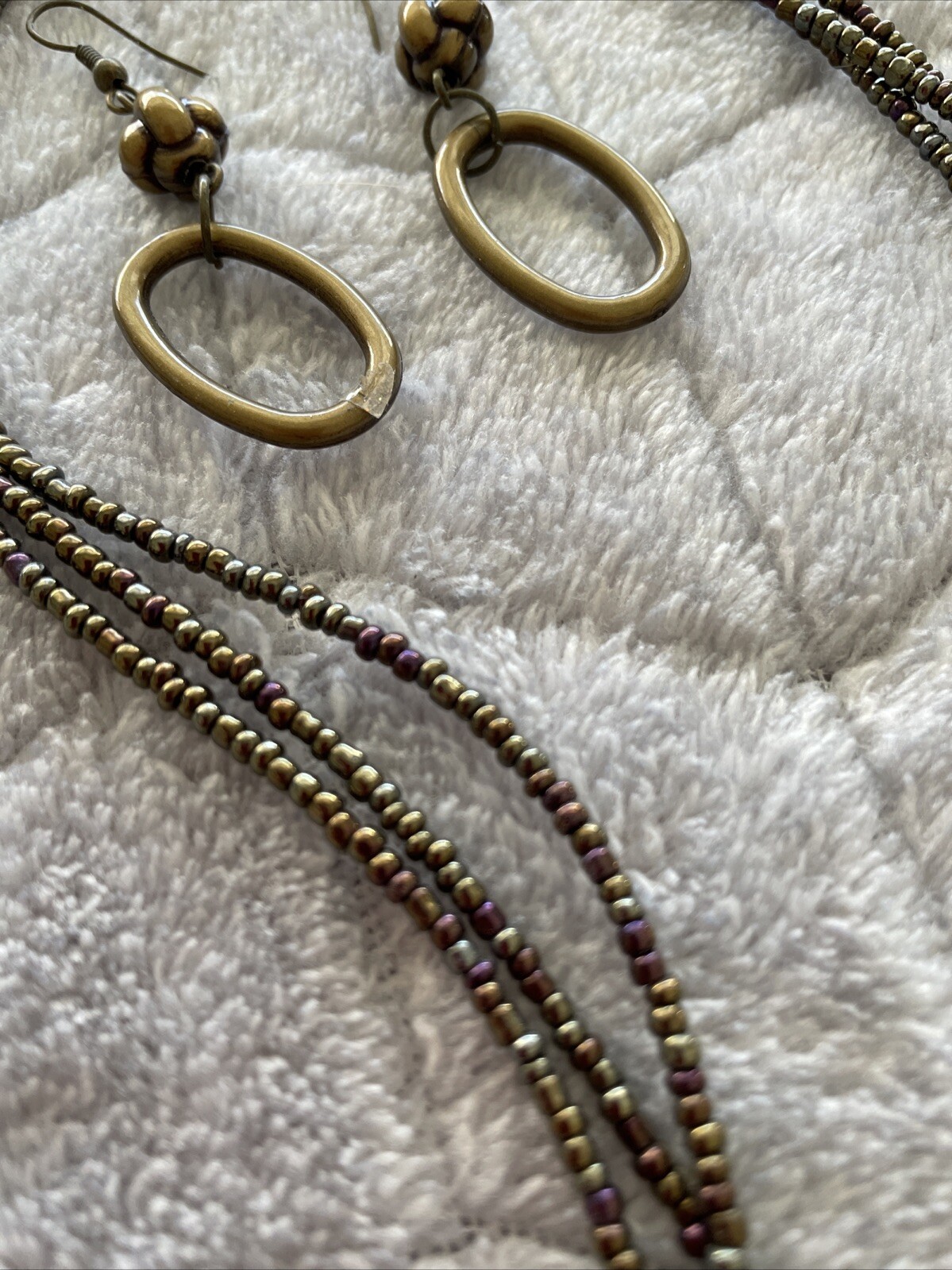 Dark Gold Tone Necklace And Pierced Earrings Set