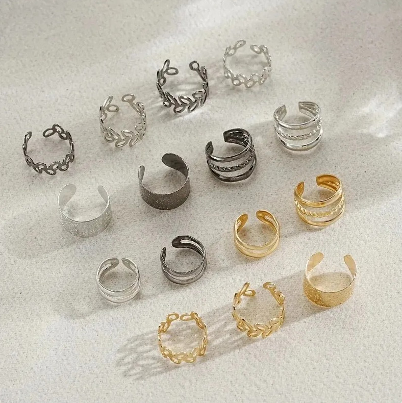 15pcs Hollow Leaf Clip-On Earrings Set Punk Style Zinc Alloy Women Jewelry – NEW