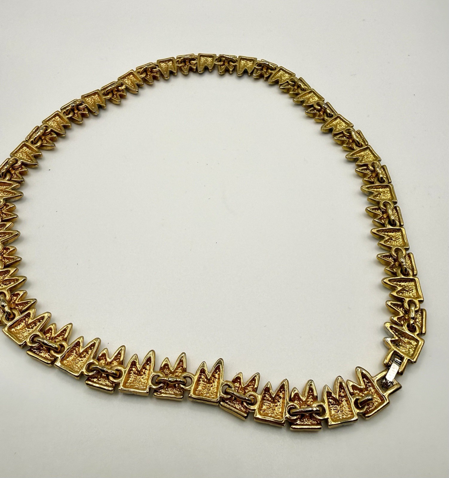 Vintage Two Tone Gold & Silver Tone Link Necklace Geometric Textured Statement