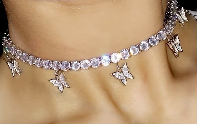 Butterfly Jewelry Set Necklace Earrings Brooch Silver Plated Rhinestone Crystal