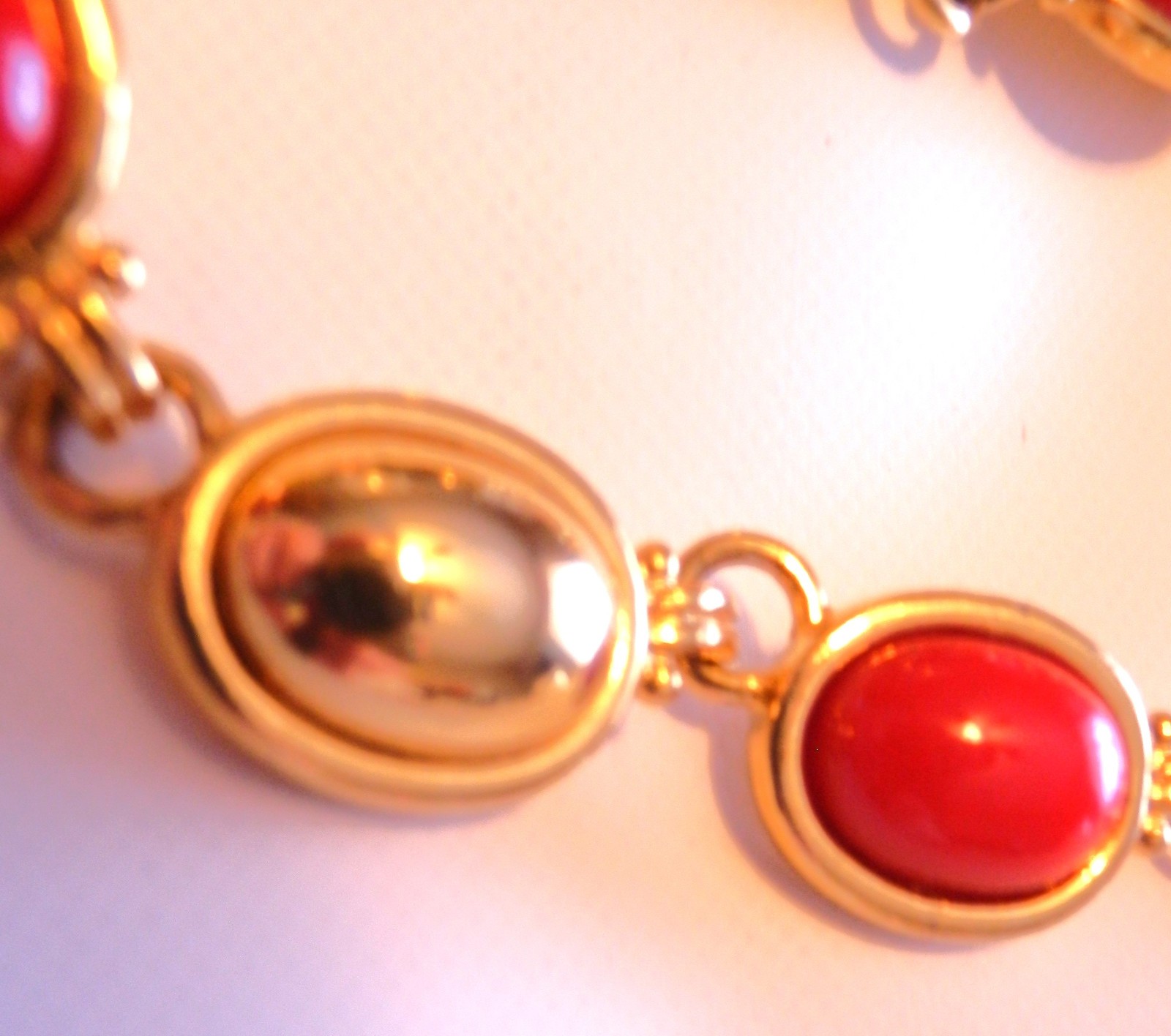 Vintage LC Crown Mark Red Cabochon Gold Tone Necklace Choker 17″ Lia Sophia