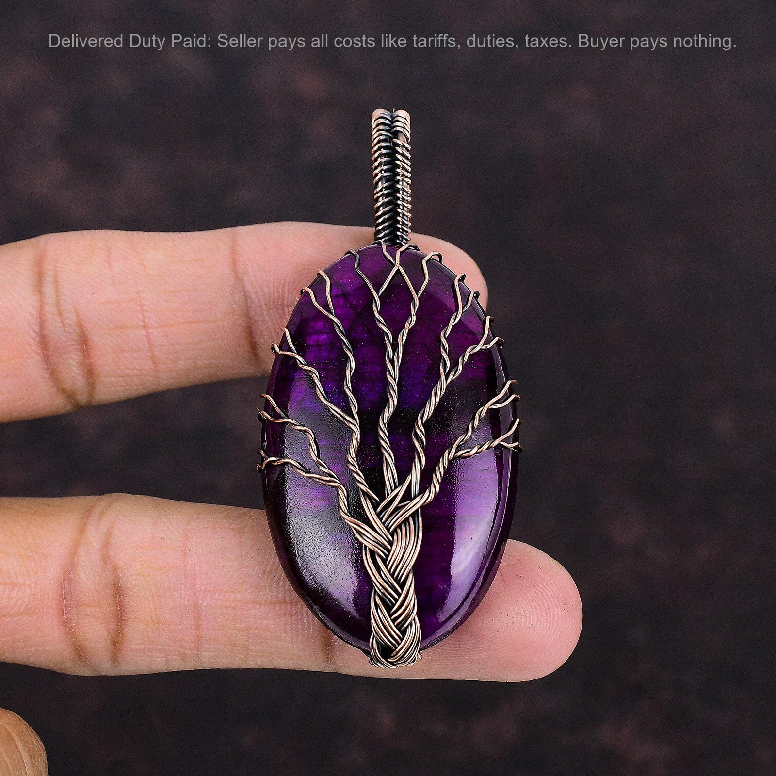 Copper Natural Pink Fire Labradorite Wire Wrapped Tree Of Life Pendant Jewelry