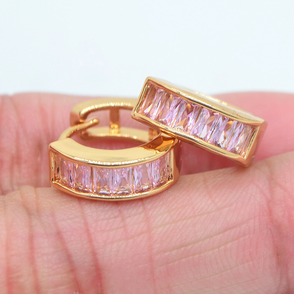 18K Yellow Gold Filled Women Green Mystic Topaz Hoop Huggie Earrings Jewelry