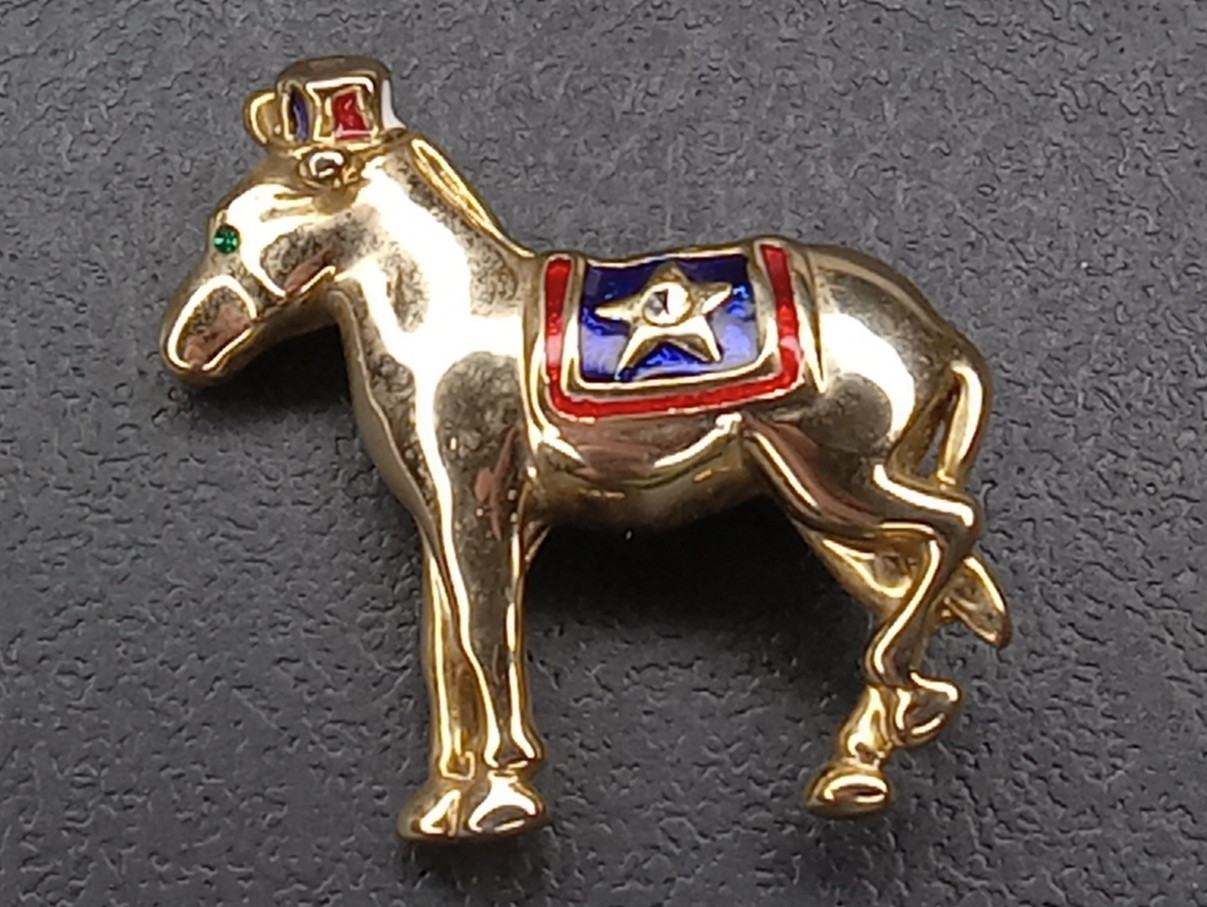 Donkey Democrat Hat Star Green Eye Brooch Pin Vintage No Maker Mark