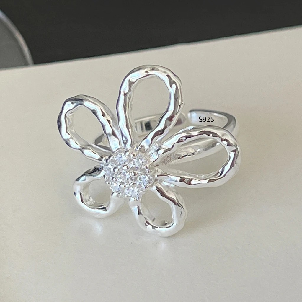 VENTFILLE 925 Sterling Silve Flower Ring for Women Gift Hollow Out Design Retro.