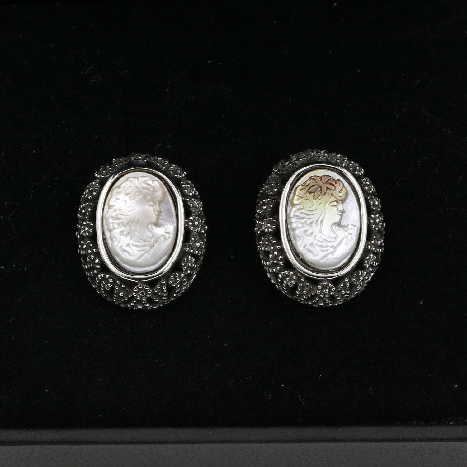 Stainless Steel 316 Abalone Cameo Marcasite Pendant & Earrings