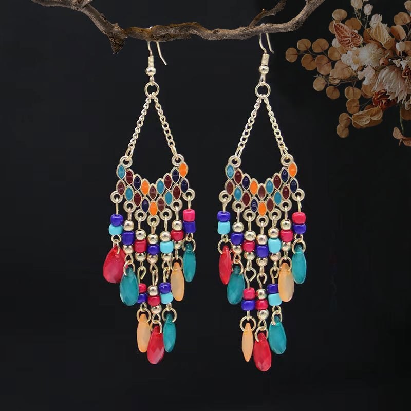 6Pairs Boho Beaded Dangle Earrings Retro Ethnic Tassel Drop Jewelry for Gift