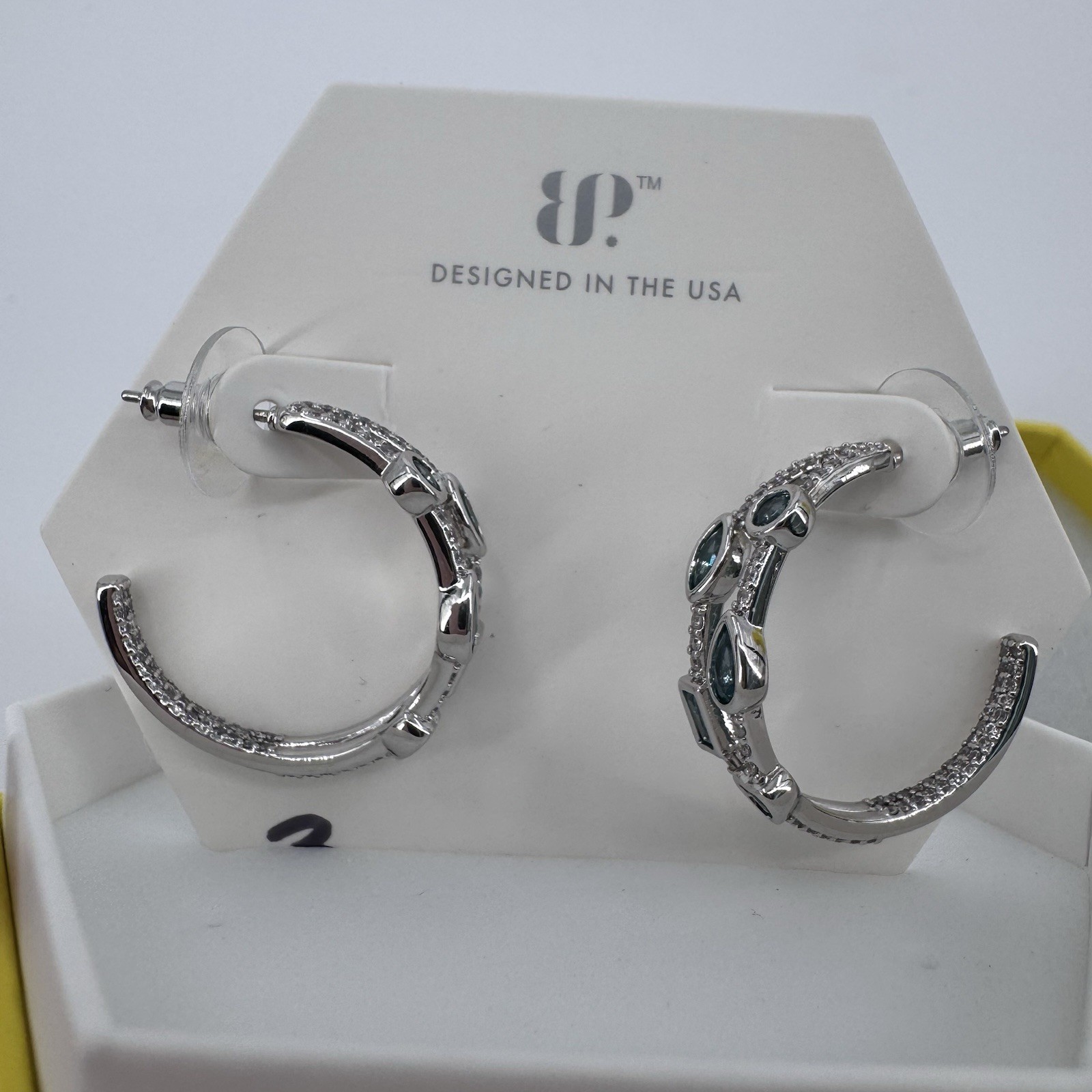 BP Bomb Party OG Earrings The Elara Hoops Paraiba Tourmaline Rhodium Plating