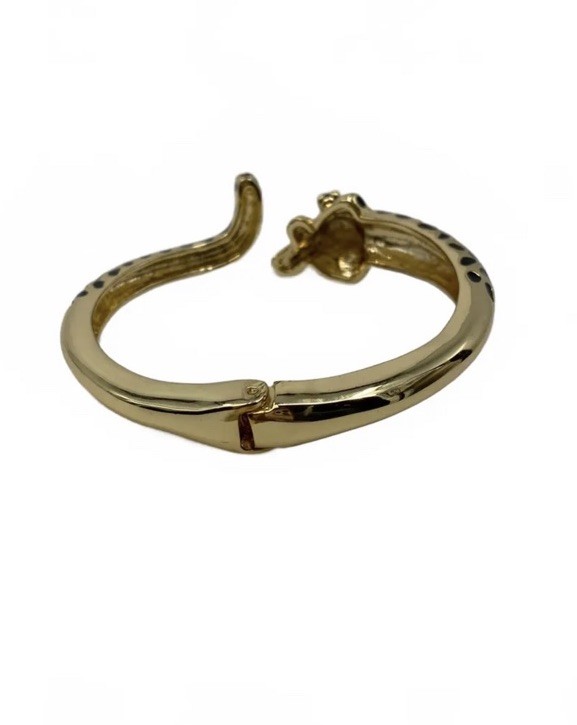 Lilly Pulitzer Signed Gold & Black Enamel Cheetah Hinged Cuff Bracelet set
