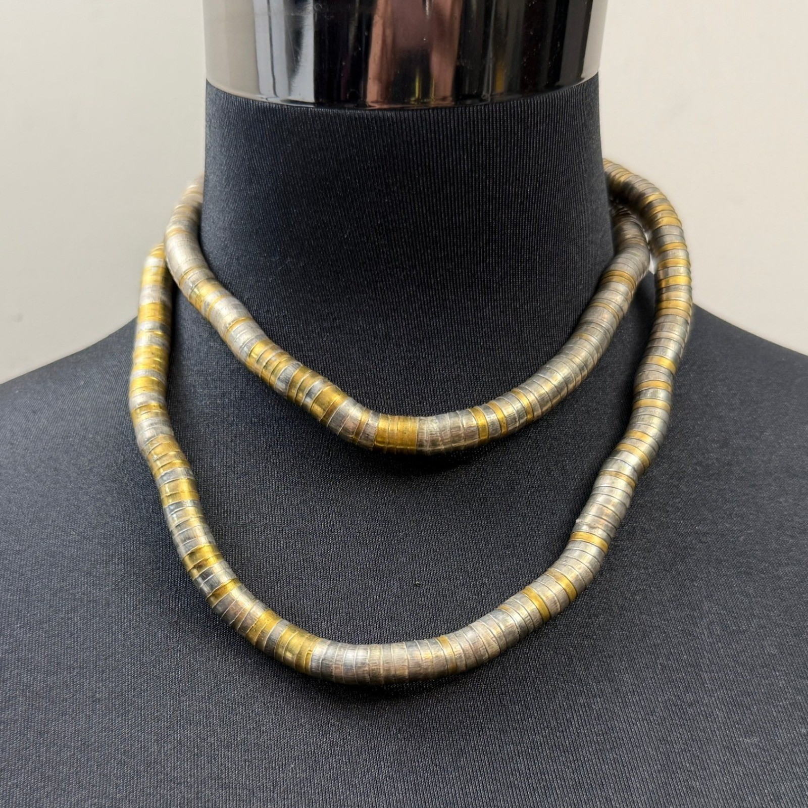 Posable Snake Coil Two Tone Necklace Bendable Versatile Gold Silver Tone Jewelry