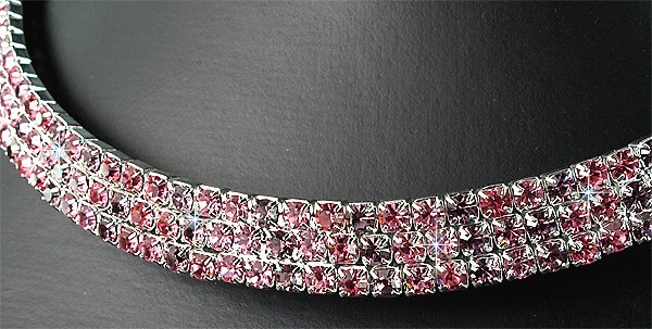 Elegant pink 3 row crystal rhinestone choker Bridal or other S122