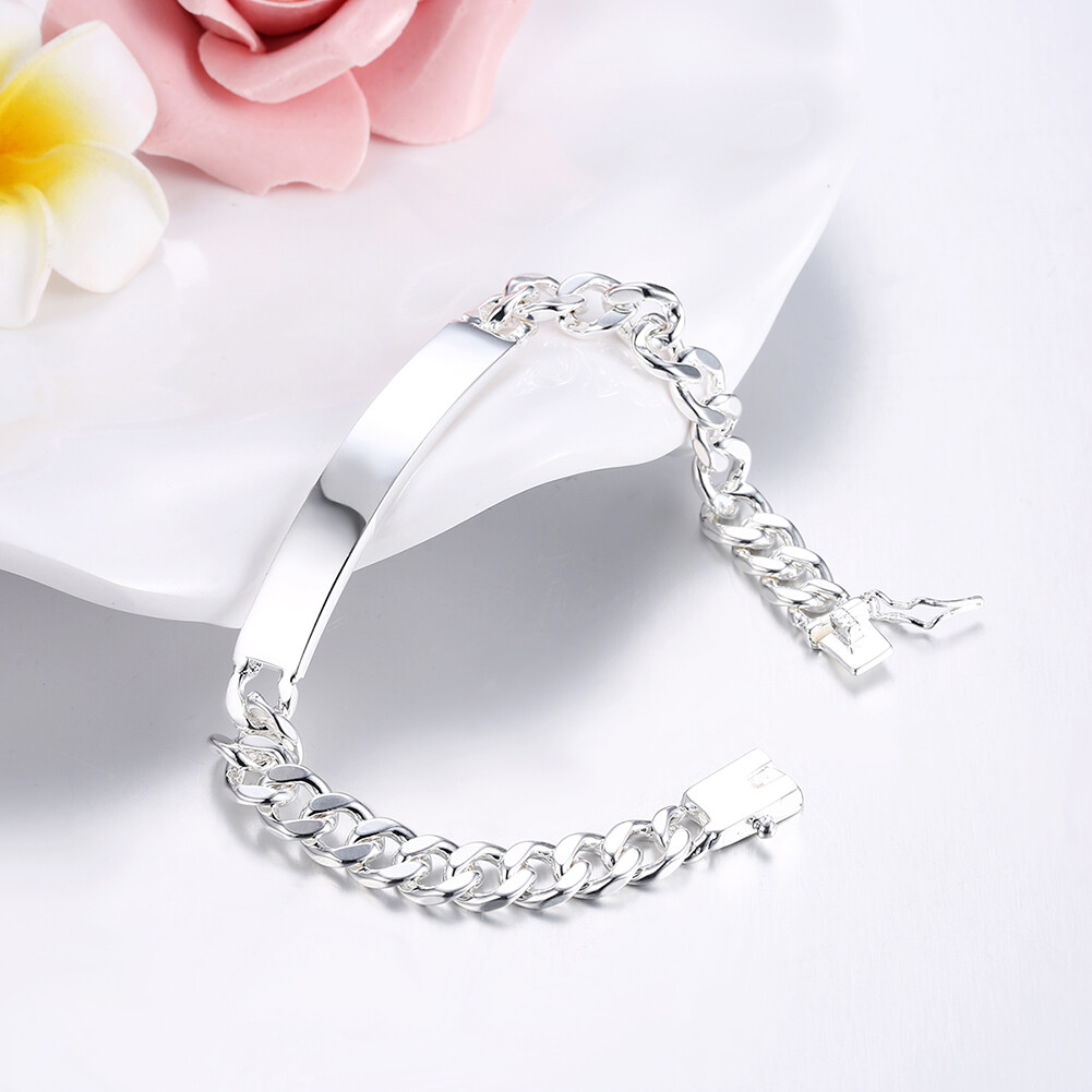 Women’s Mens Unisex Sterling Silver Plated ID Bracelet 8″ L22