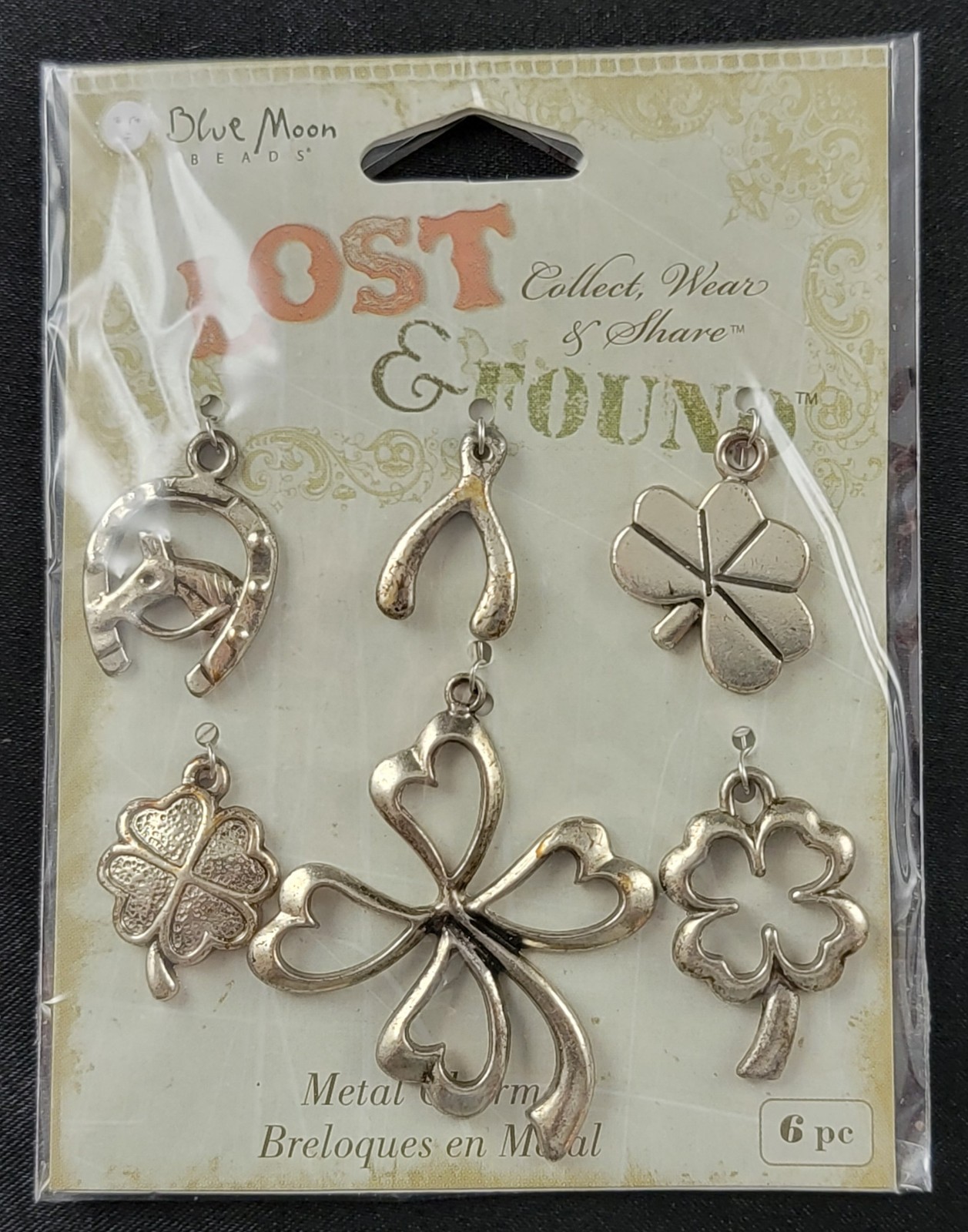 Blue Moon Beads Necklace Charms Lot of 4 Birds Horseshoe Four Leaf Clover Metal