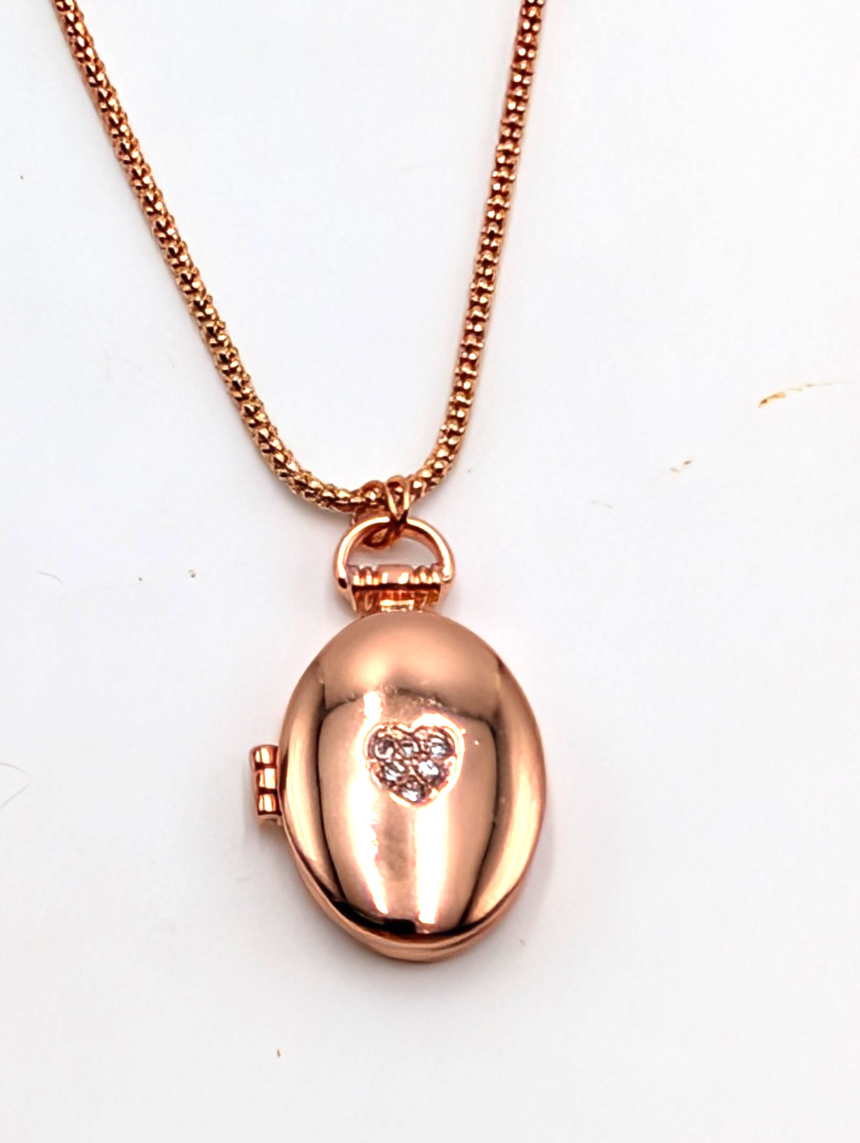 Avon Rose Gold Tone Heart Solid Perfume Locket Necklace with Bracelet & earrings