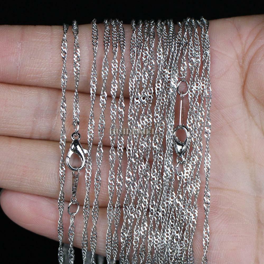 10pcs/lot 2mm White Gold Color Water Wave Chain Necklaces 16″ 18″ 20″ 24″