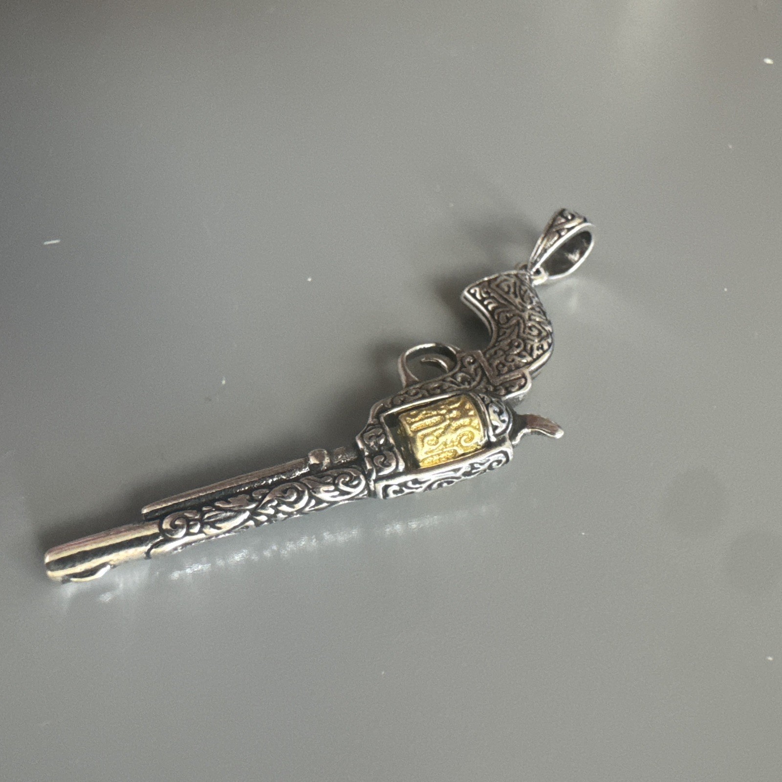 Revolver Gun Pendant Stainless Steel 24” Chain Western Cowboy Men’s Gift Shooter
