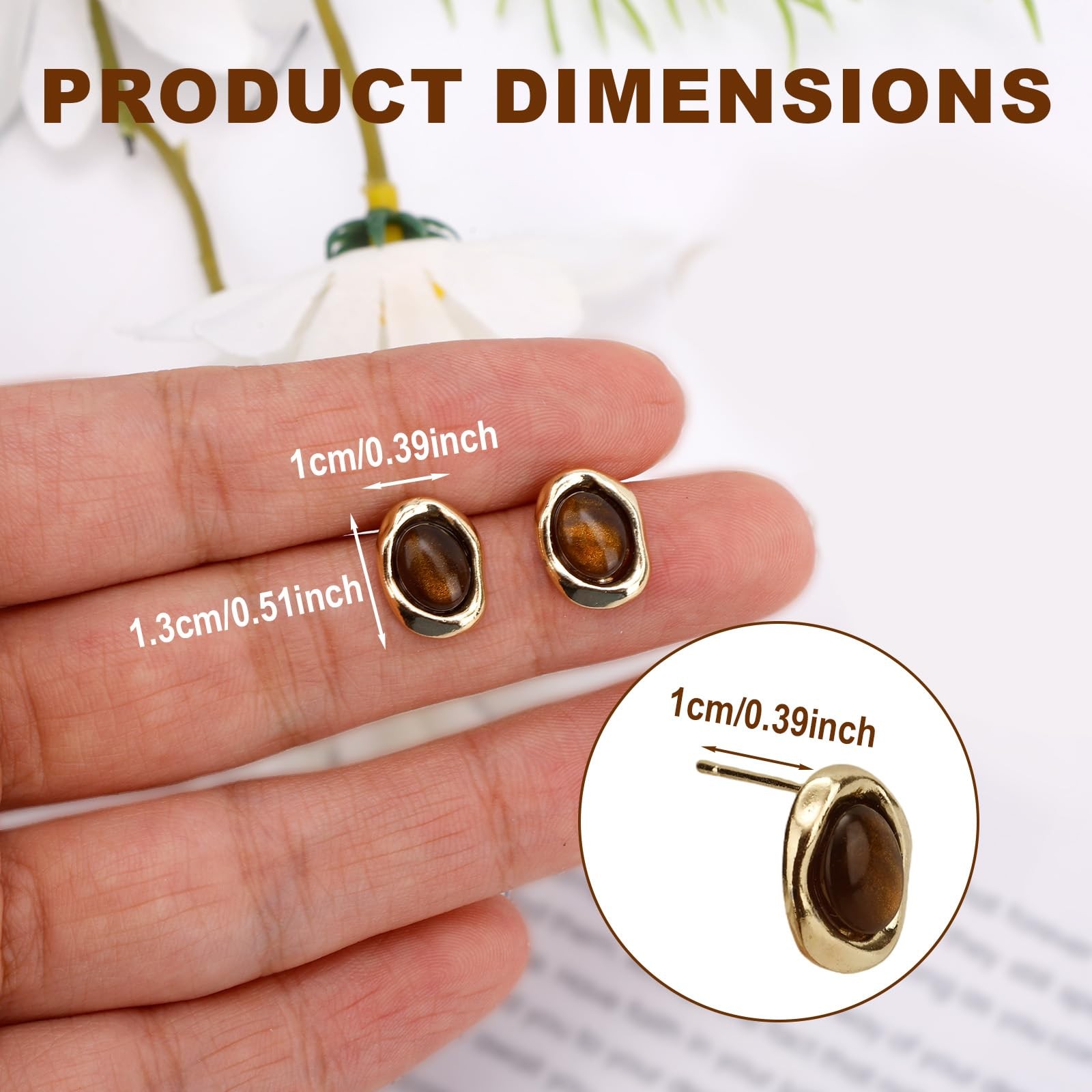 Mikovivi Tiger Eye Stud Earrings, Vintage Medium, Zinc Alloy