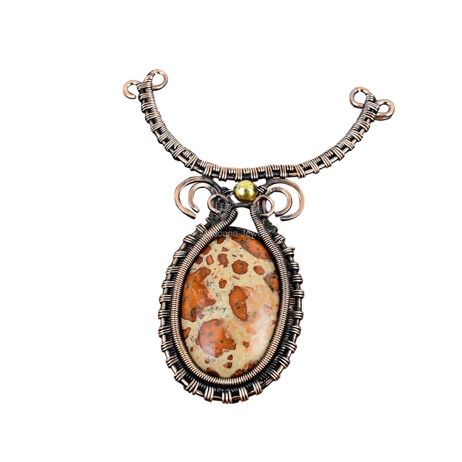 Oval Asteroid Jasper Gemstone Copper Sister Chain Wire Wrapped Birthday Necklace