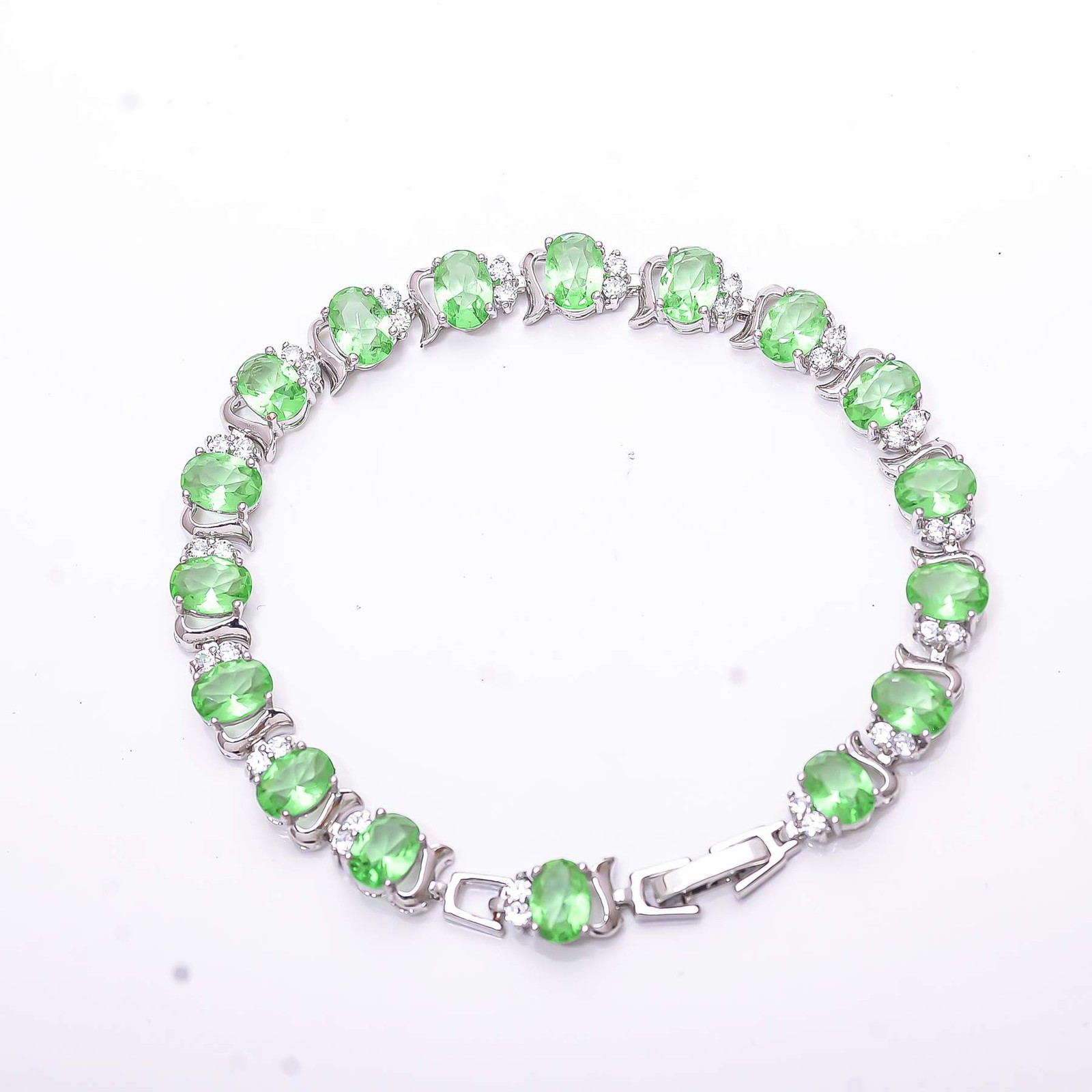 Green Amethyst & Cubic Zirconia 925 Sterling Silver Tennis Bracelet 7.99″ B16