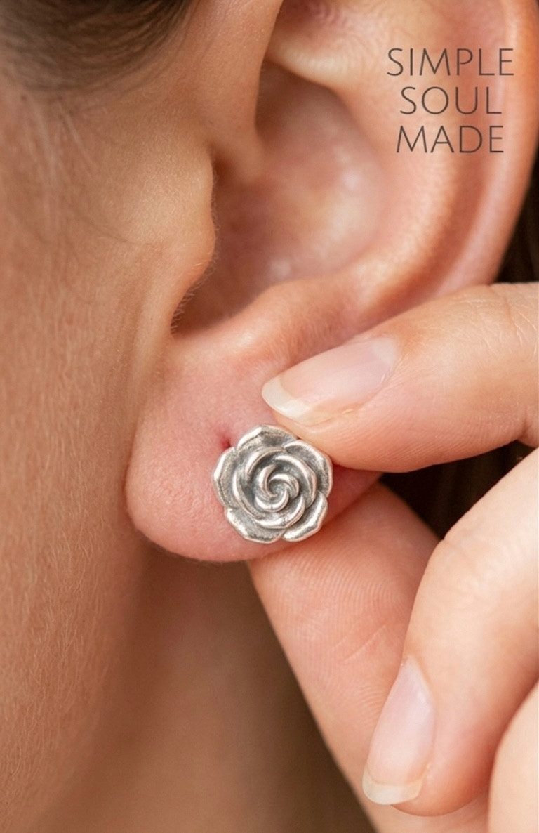 Rose Stud Earrings 925 Pure Silver Flower Earrings Jewelry Best Friend Gift