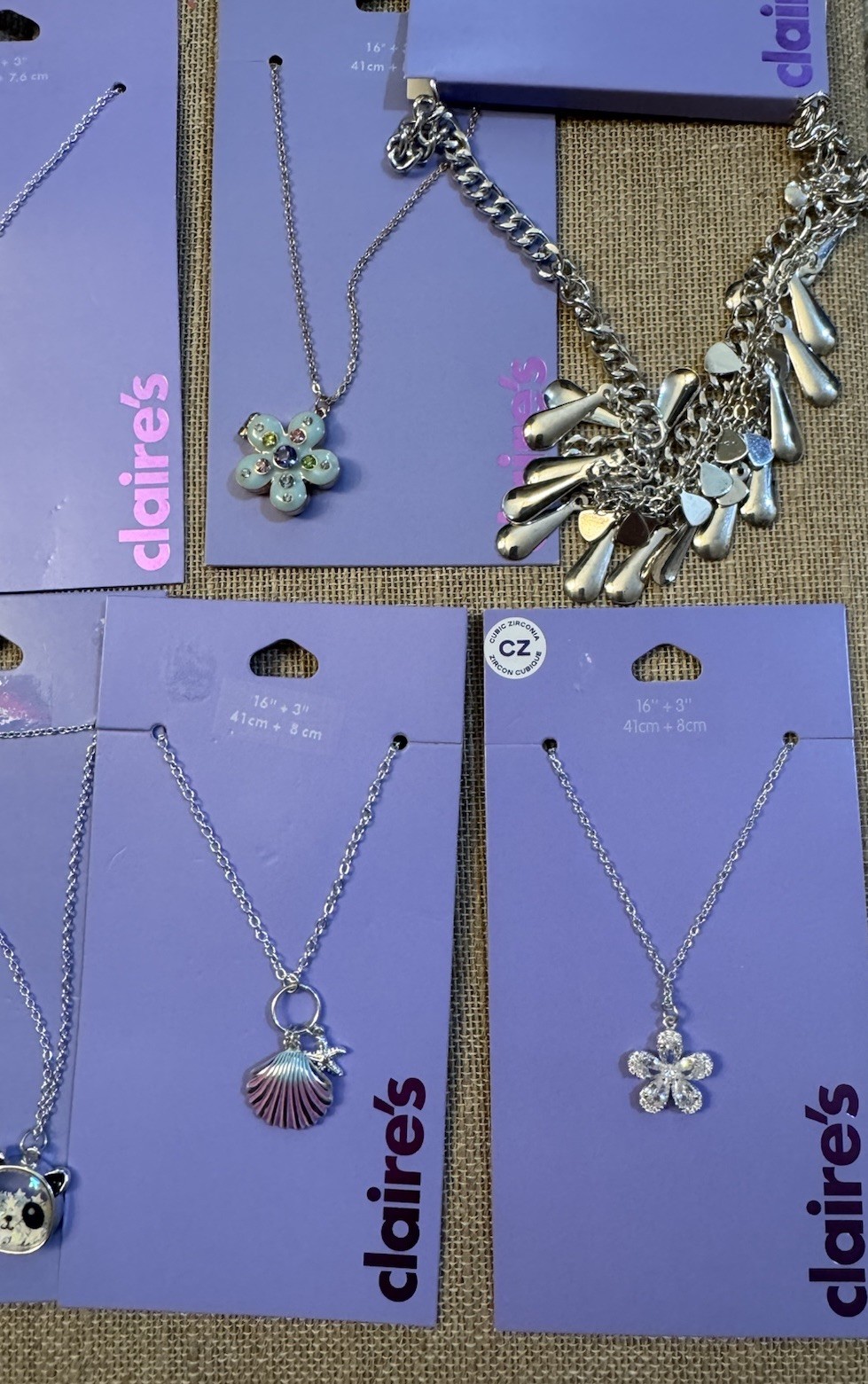 CLAIRES Necklace Cards Lot of 10 cards 10 Necklaces NWT #5 CZ, Mood, Lockets