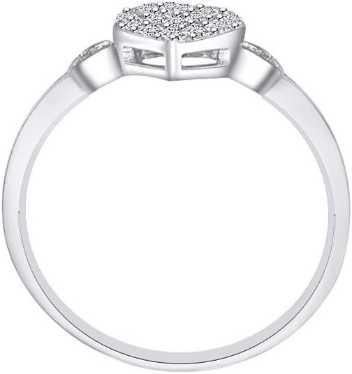 14k White Gold Plated Silver Round Simulated Diamond Love Heart Promise Ring