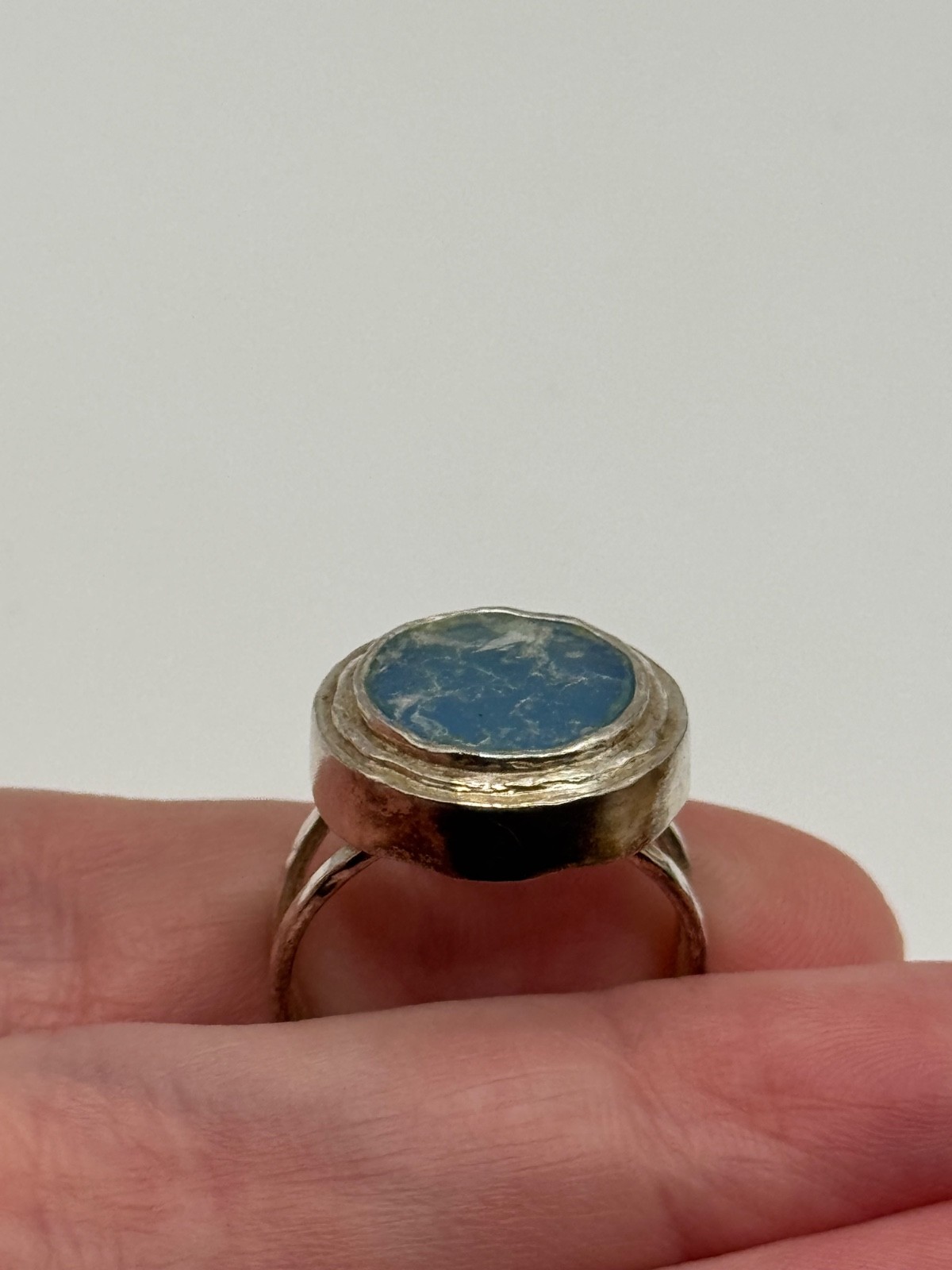 Luli Hamersztein Sterling Silver Roman Glass Ring Size 7