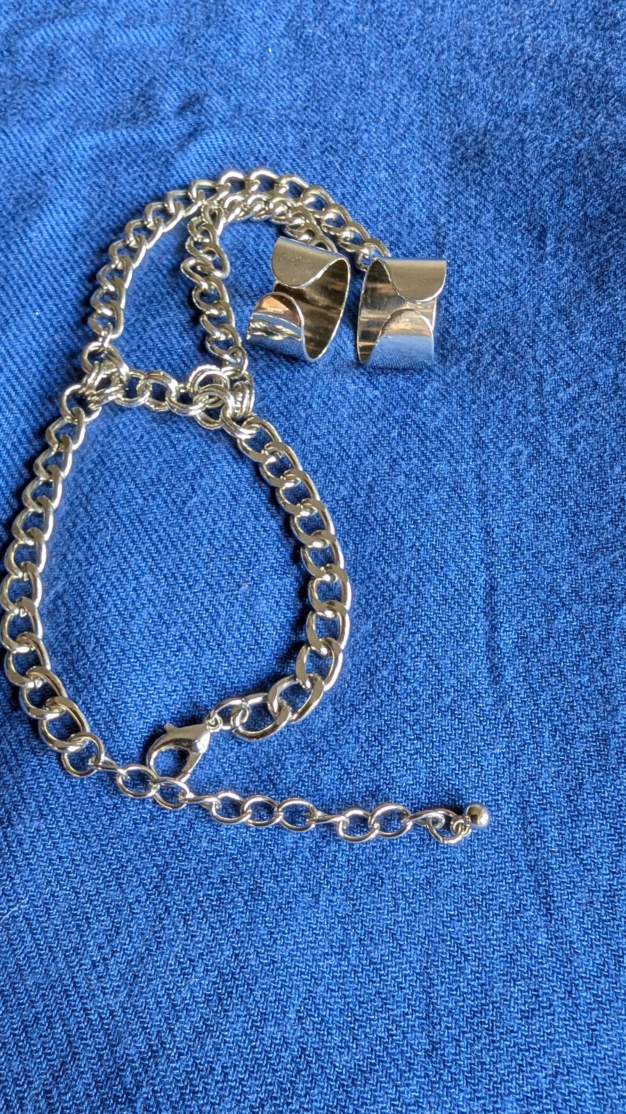 Silver Tone Hand Chain Bracelet Double Ring Slave Bracelet Adjustable Gothic