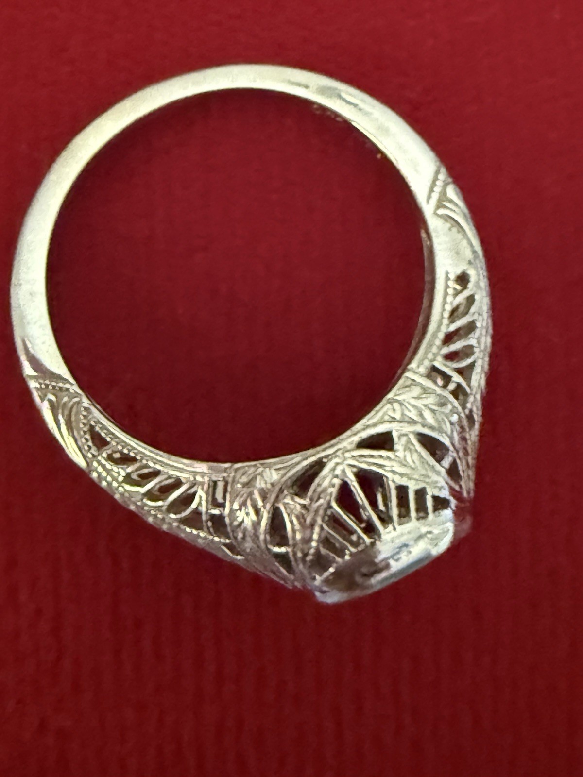 Vintage Art Deco 14k White Gold Blue Sapphire Filigree Ring, 2.64g