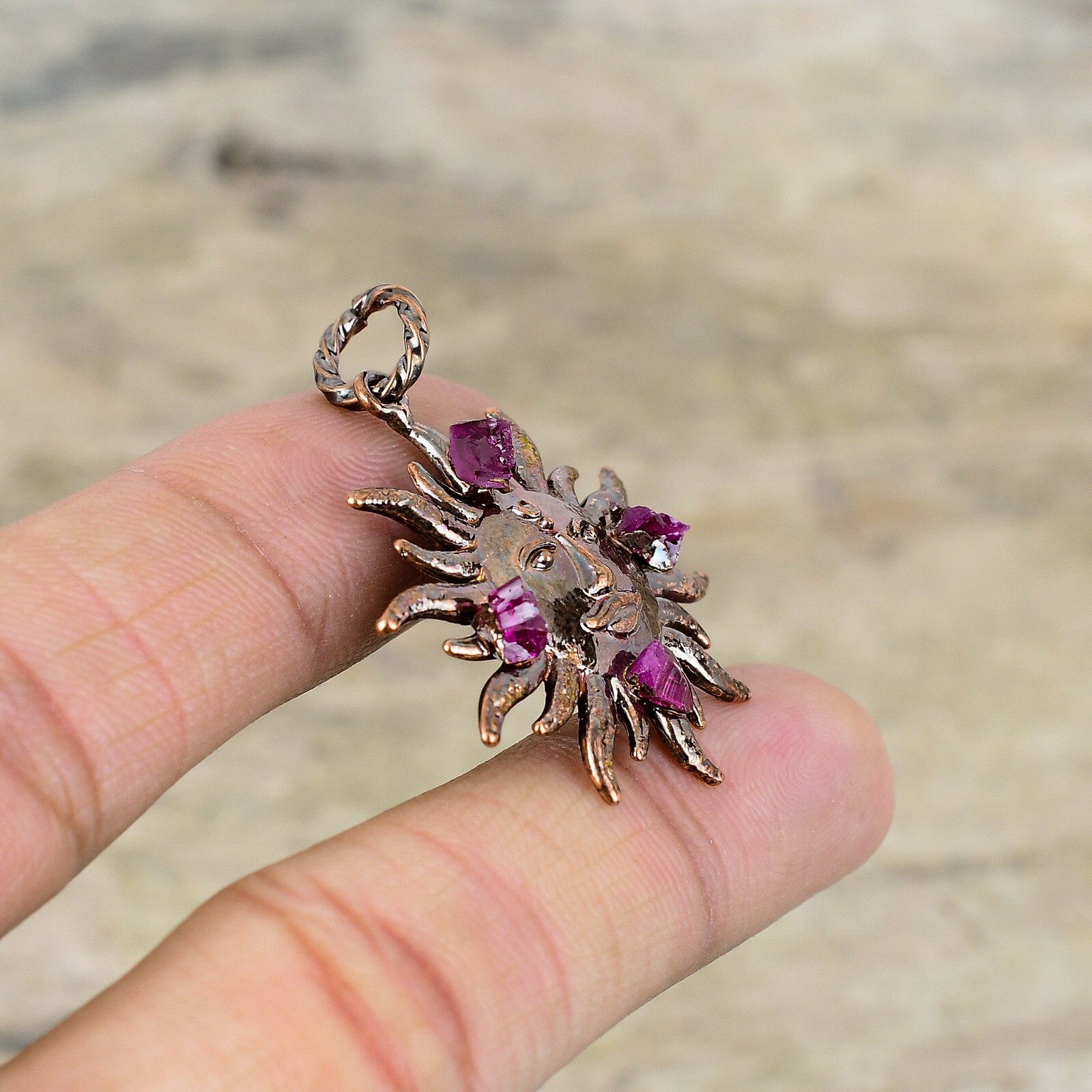 Pink Tourmaline Rough Electroformed And Sun Handcrafted Copper Ethnic Gift 1.69″