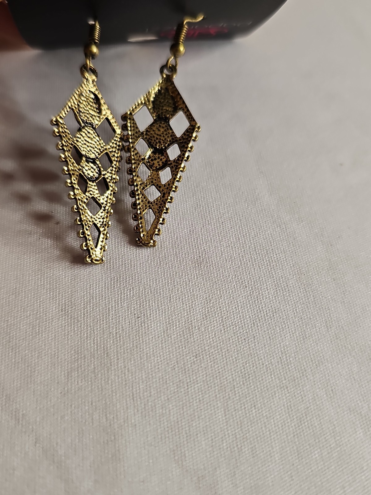Paparazzi Bronze Geometric Dangle Earrings Black & Amber Accent