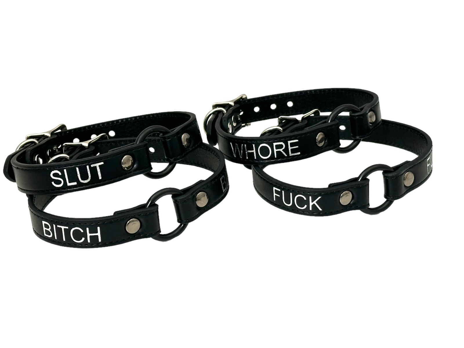 Name BLACK Ring Choker BDSM Collar Vegan Leather Necklace O Ring Fetish