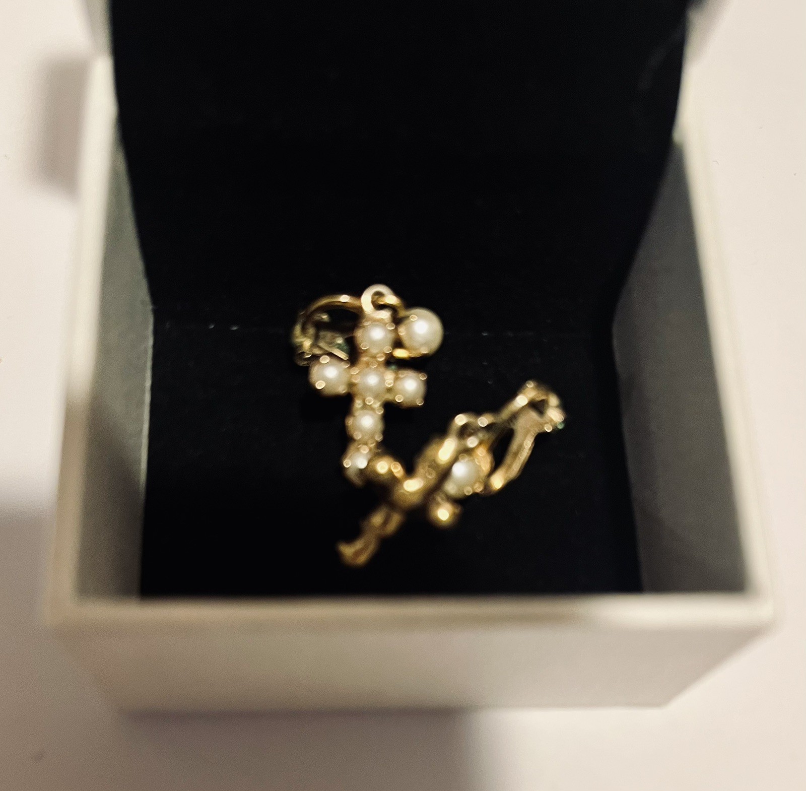 1” Dangle Faux Pearl/gold Cross Earrings Clamp Closing. Precious. Branded