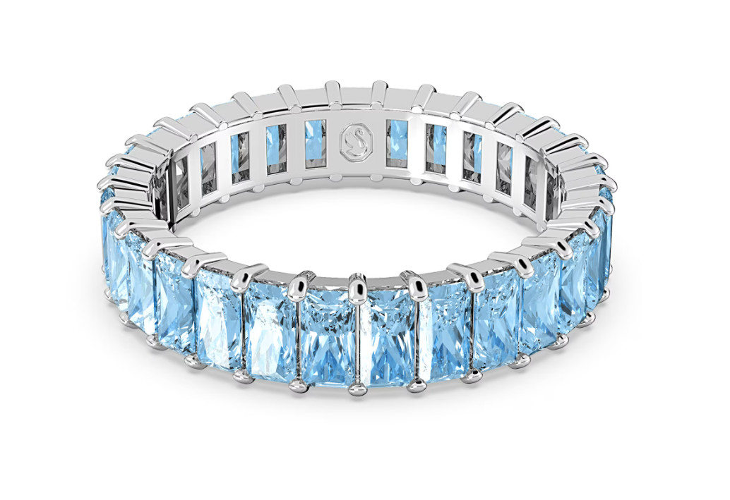 Swarovski – Matrix ring – Baguette cut, Blue, Rhodium plated – Size: 55