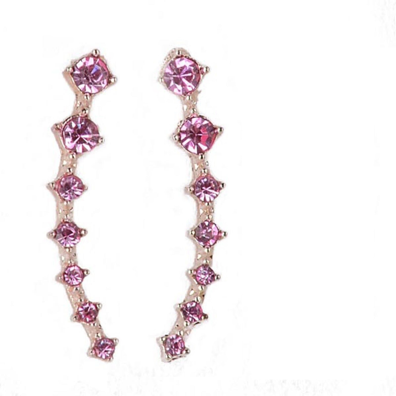 SINGLE ROW EARRING HOOK CUFF PAIR PINK CLEAR MULTI COL GOLD SILVER PLATE