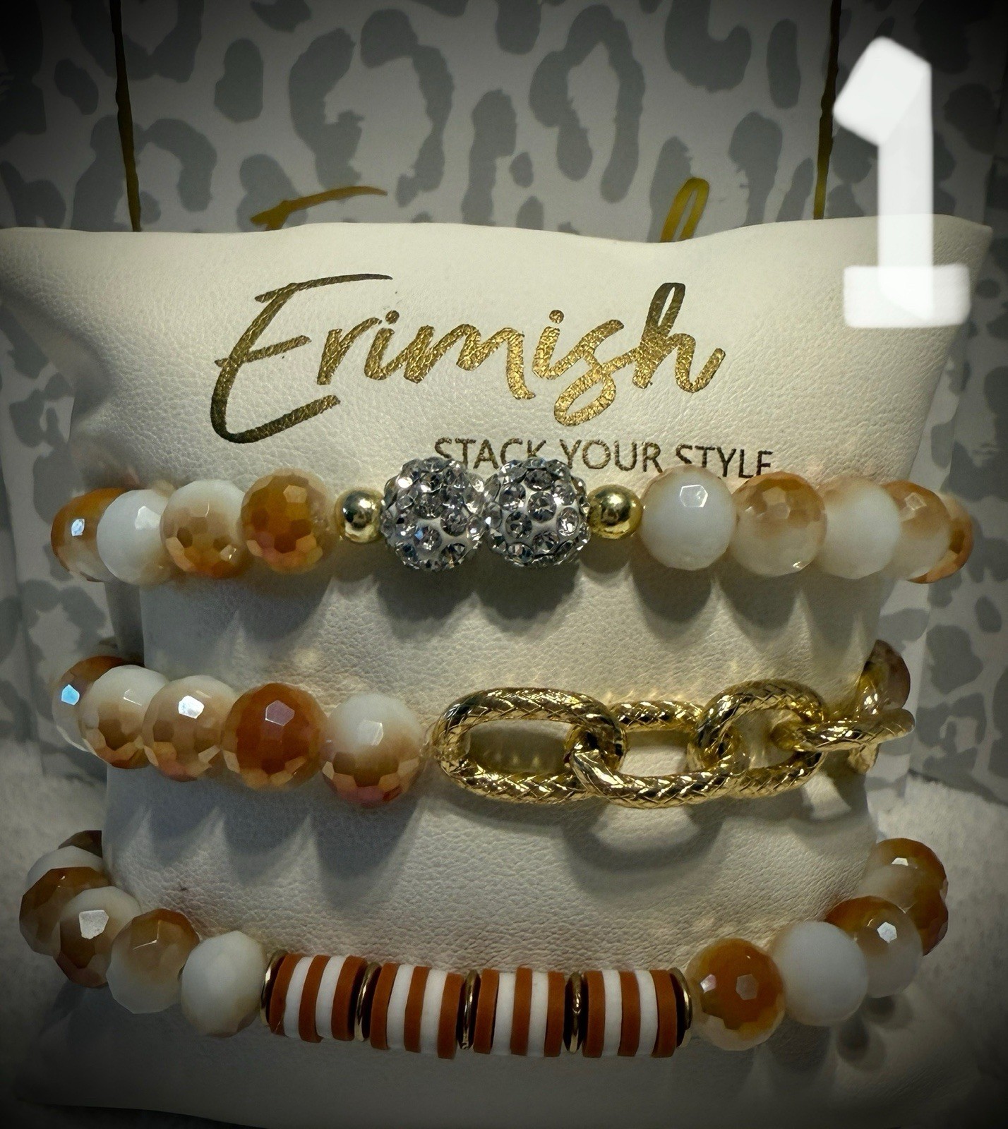 New ERIMISH Bracelets- 3 Pc – Caramel, White & Gold-CHOICE OF STYLE #1, #2 or #3