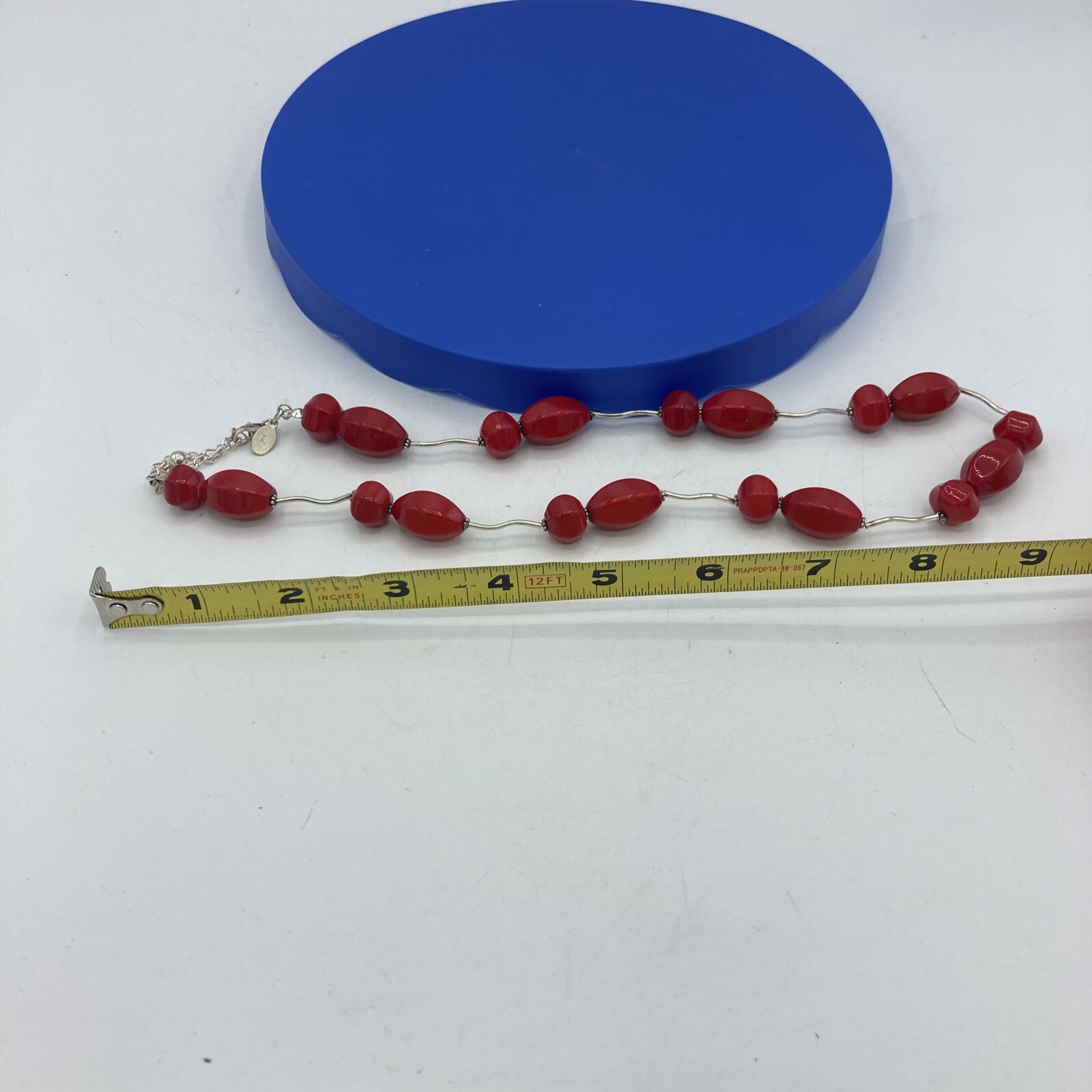Donna Dressler Necklace Sterling Silver Cherry Red Bead Signed Mod Retro
