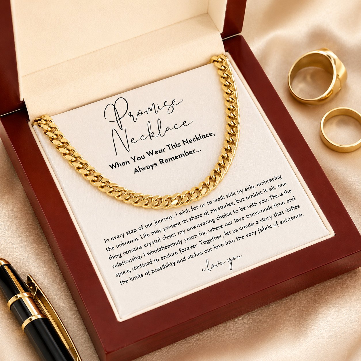 Promise Necklace Gift for Him Boyfriend Husband Cuban Link Chain