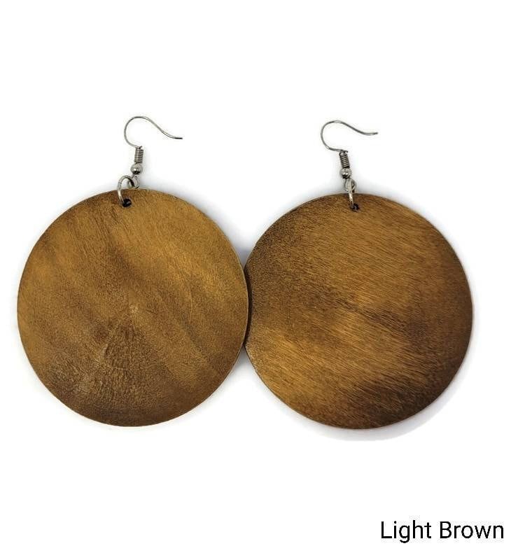 Boho Wooden Disc Earrings for Women – Handmade Afrocentric Dangle Jewelry