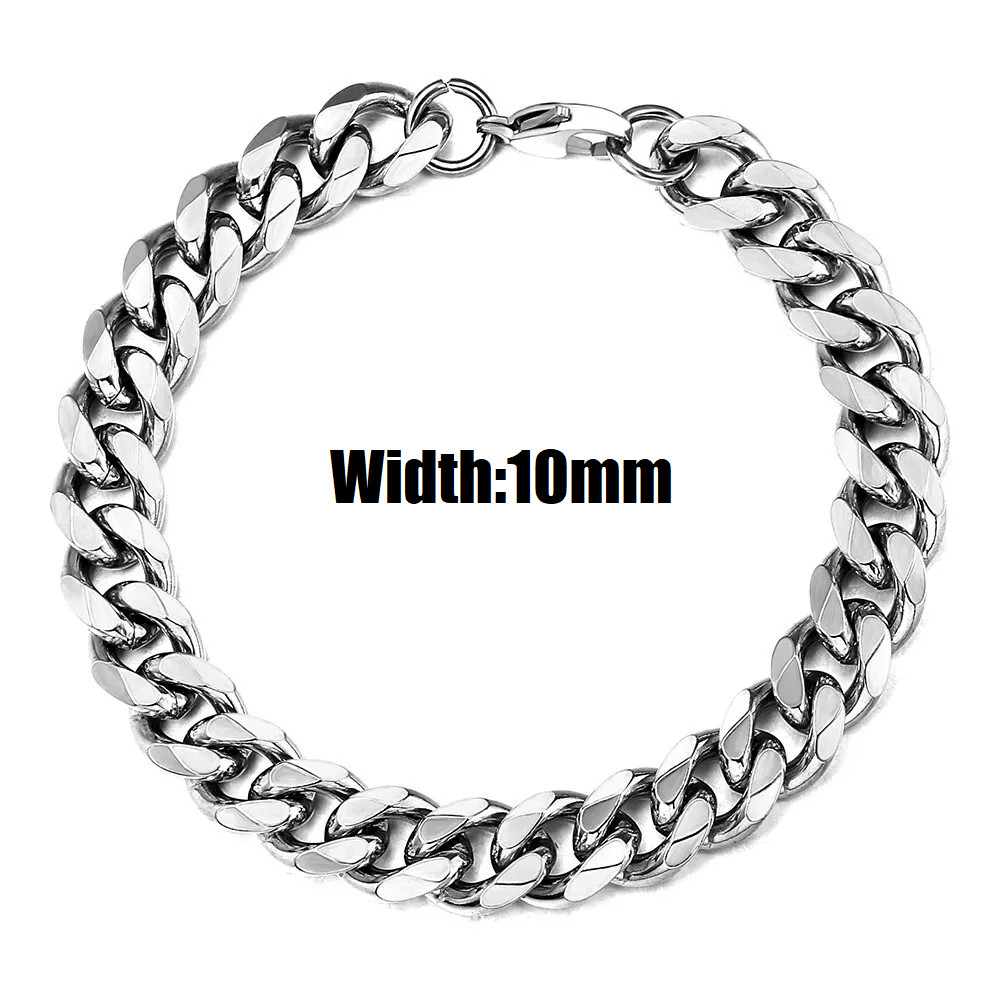 Silver Stainless Steel Curb Cuban Link Chain Bracelet Unisex Women Men 6″ 8″ 10″