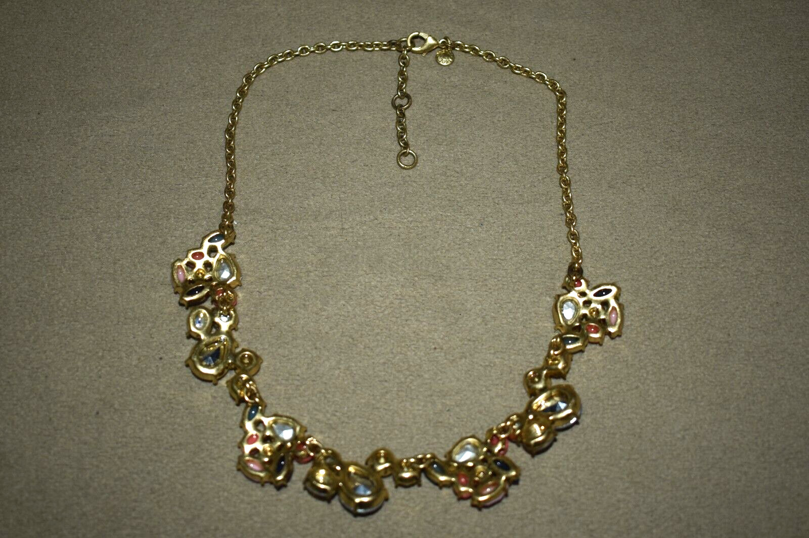 J. CREW Cluster Multi- Colors Stones Gold Tone Chain Statement Necklace 18″ B1